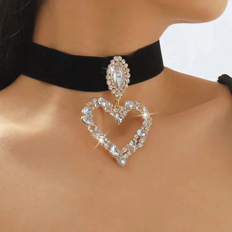 Romantic Crystal Heart Choker Necklace For Women Elegant Party Wedding Statement Necklace Fashion Jewelry Girls