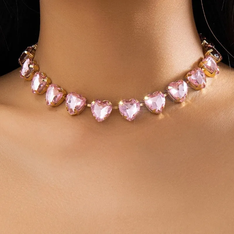 Romantic Crystal Heart Choker Necklace For Women Elegant Party Wedding Statement Necklace Fashion Jewelry Girls