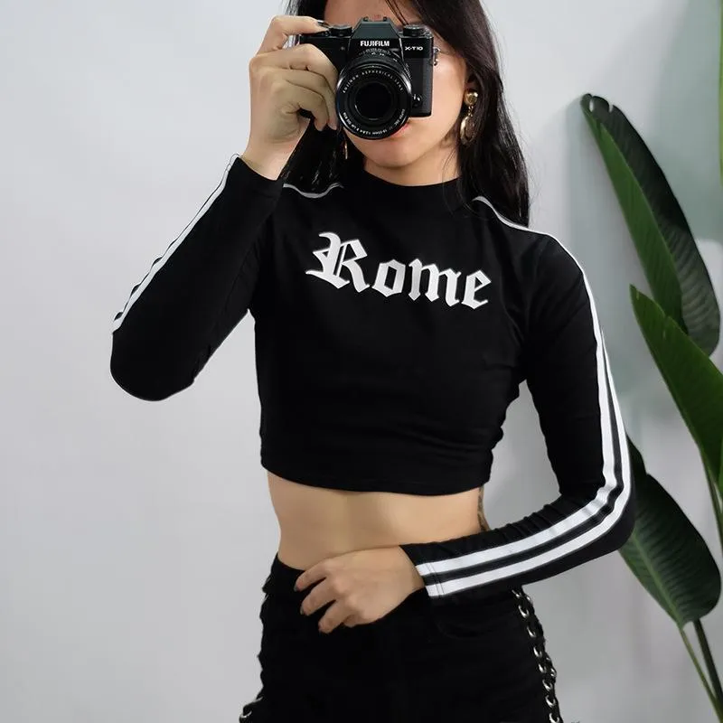 'Rome' Striped Turtleneck Crop Shirt