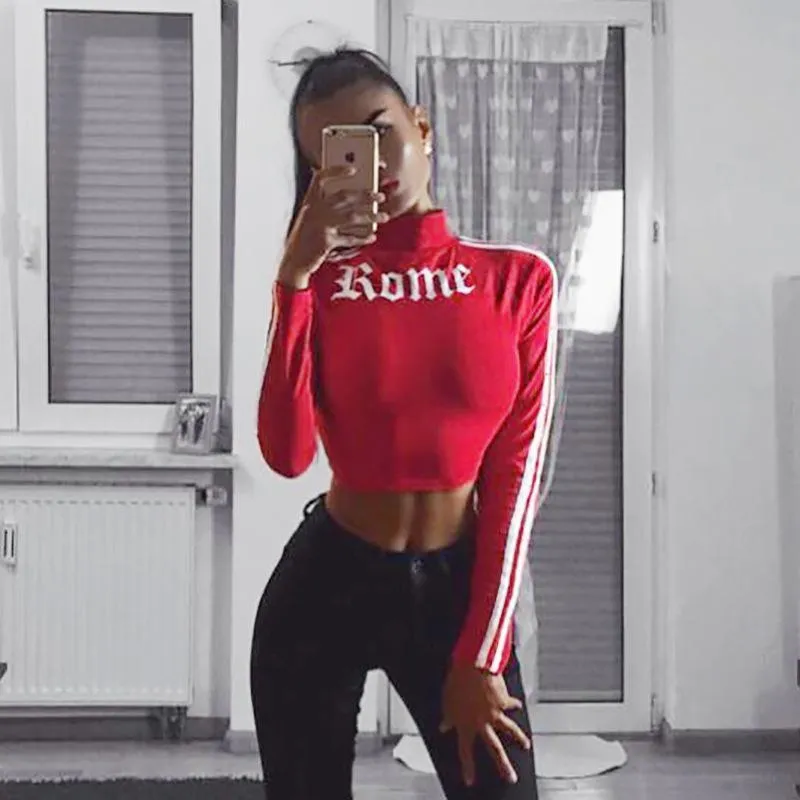 'Rome' Striped Turtleneck Crop Shirt