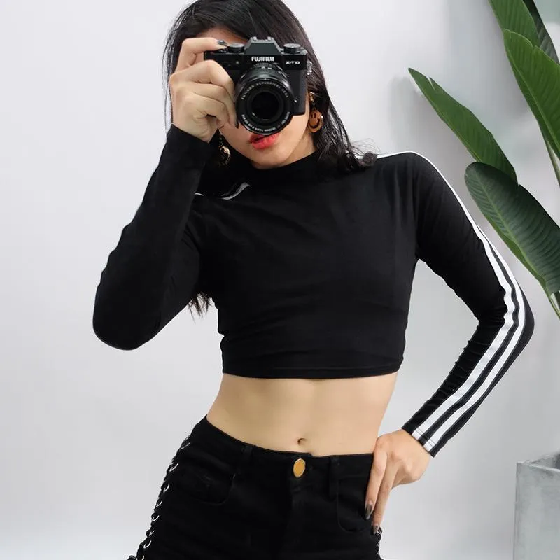'Rome' Striped Turtleneck Crop Shirt