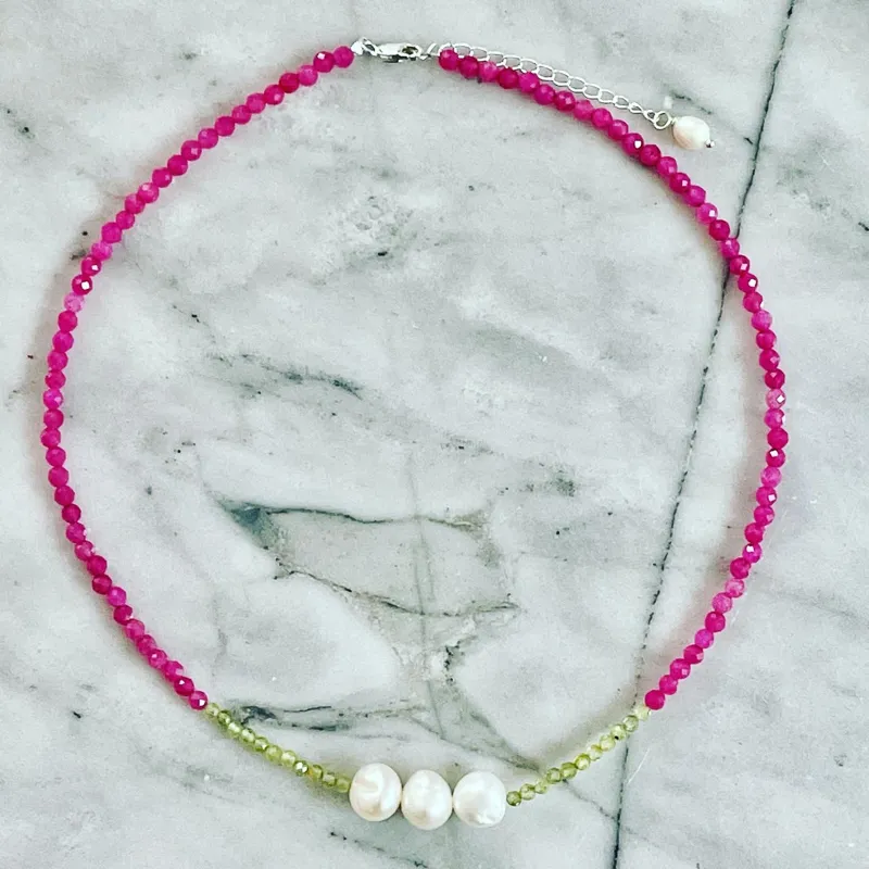 Rose Chalcedony   Peridot Choker/Double Bracelet