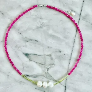 Rose Chalcedony   Peridot Choker/Double Bracelet