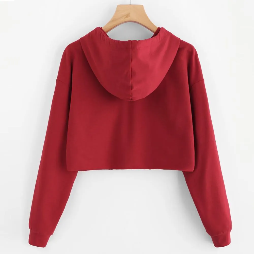 Rose Embroidery Crop Hooded Shirt