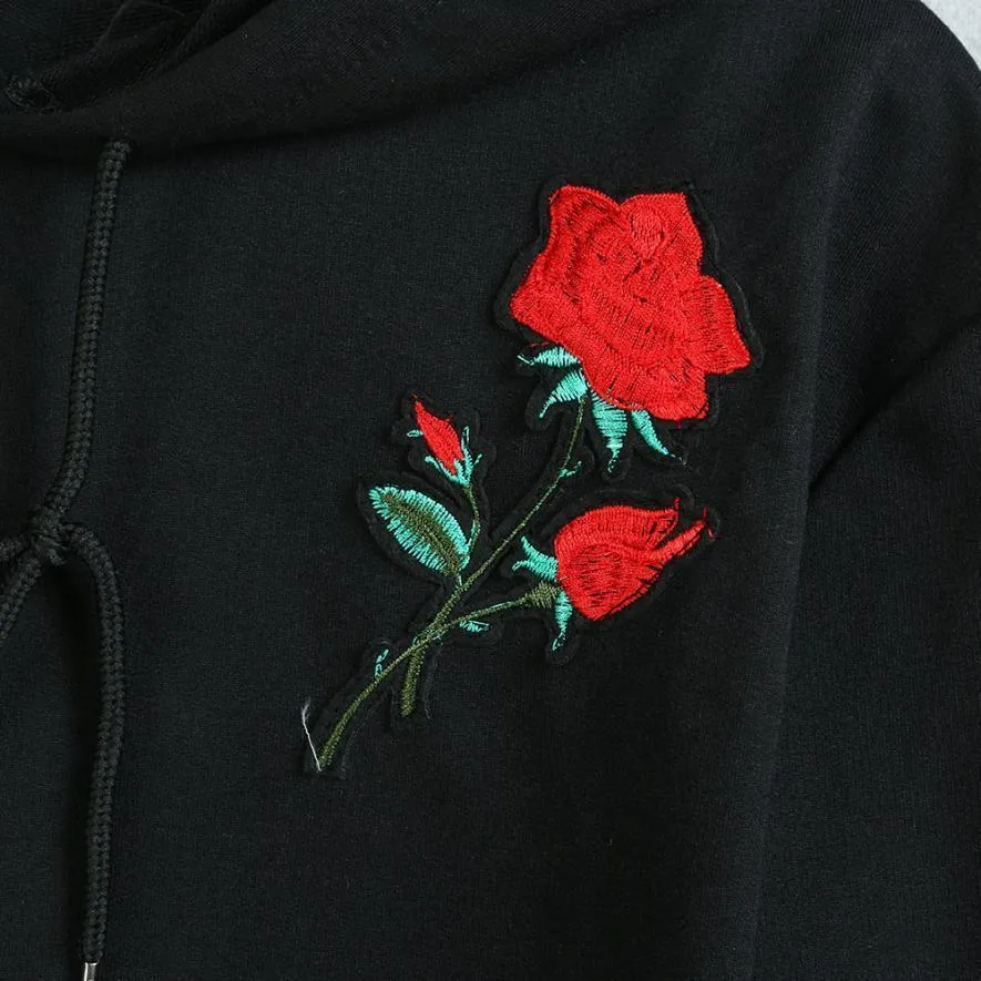 Rose Embroidery Crop Hooded Shirt