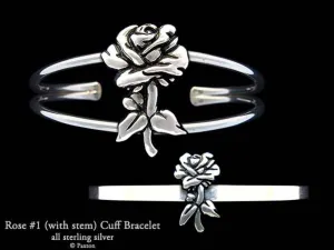 Rose Flower Cuff Bracelet Sterling Silver