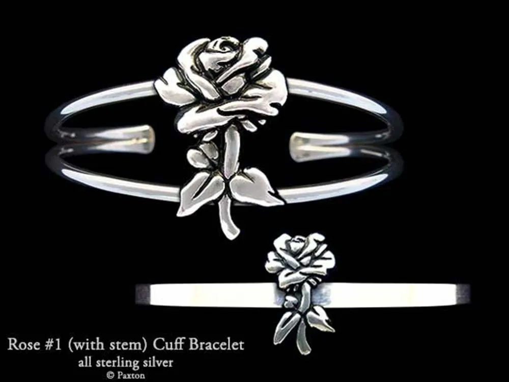 Rose Flower Cuff Bracelet Sterling Silver