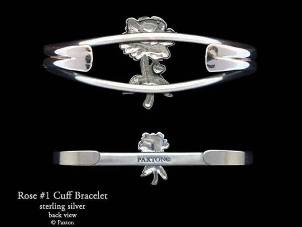 Rose Flower Cuff Bracelet Sterling Silver