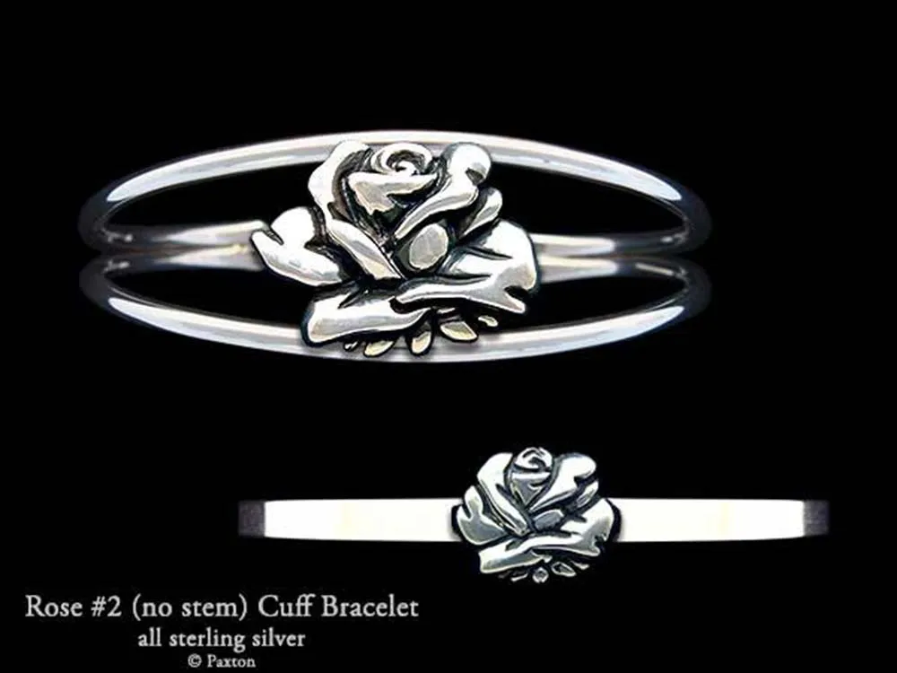 Rose Flower Cuff Bracelet Sterling Silver