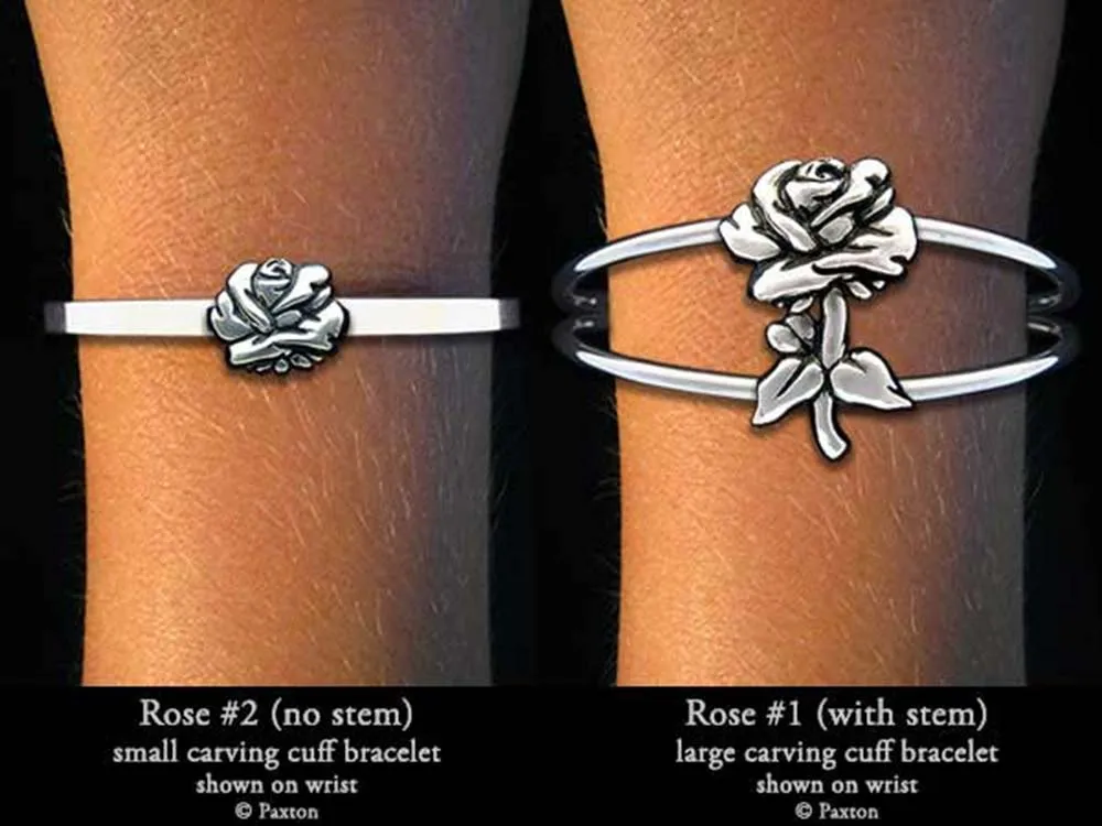 Rose Flower Cuff Bracelet Sterling Silver