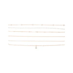 Rose Gold Diamante Pearl Station Choker 6-Pack
