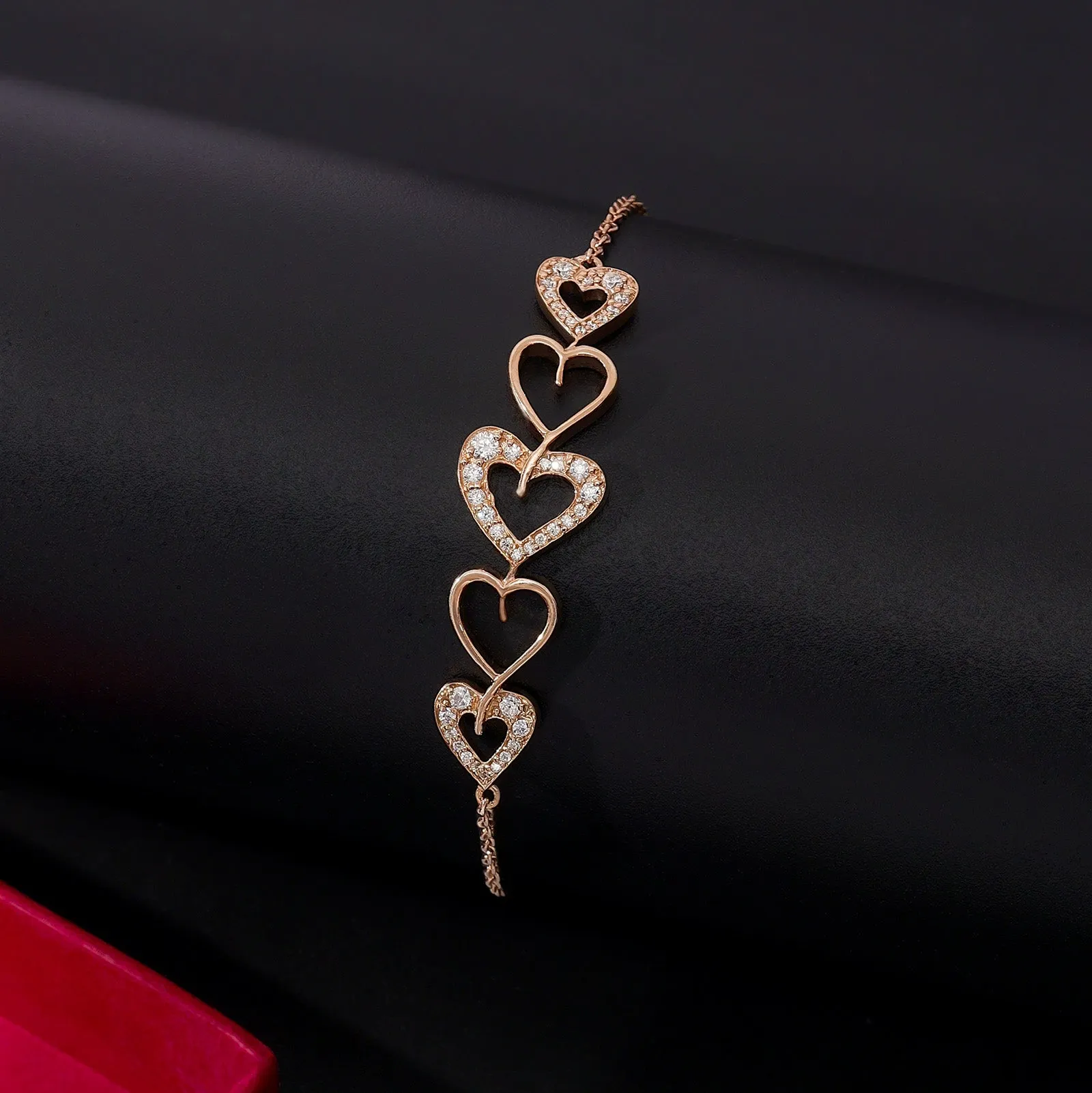 Rose Gold Heart Shape 925 Sterling Silver Chain Bracelet