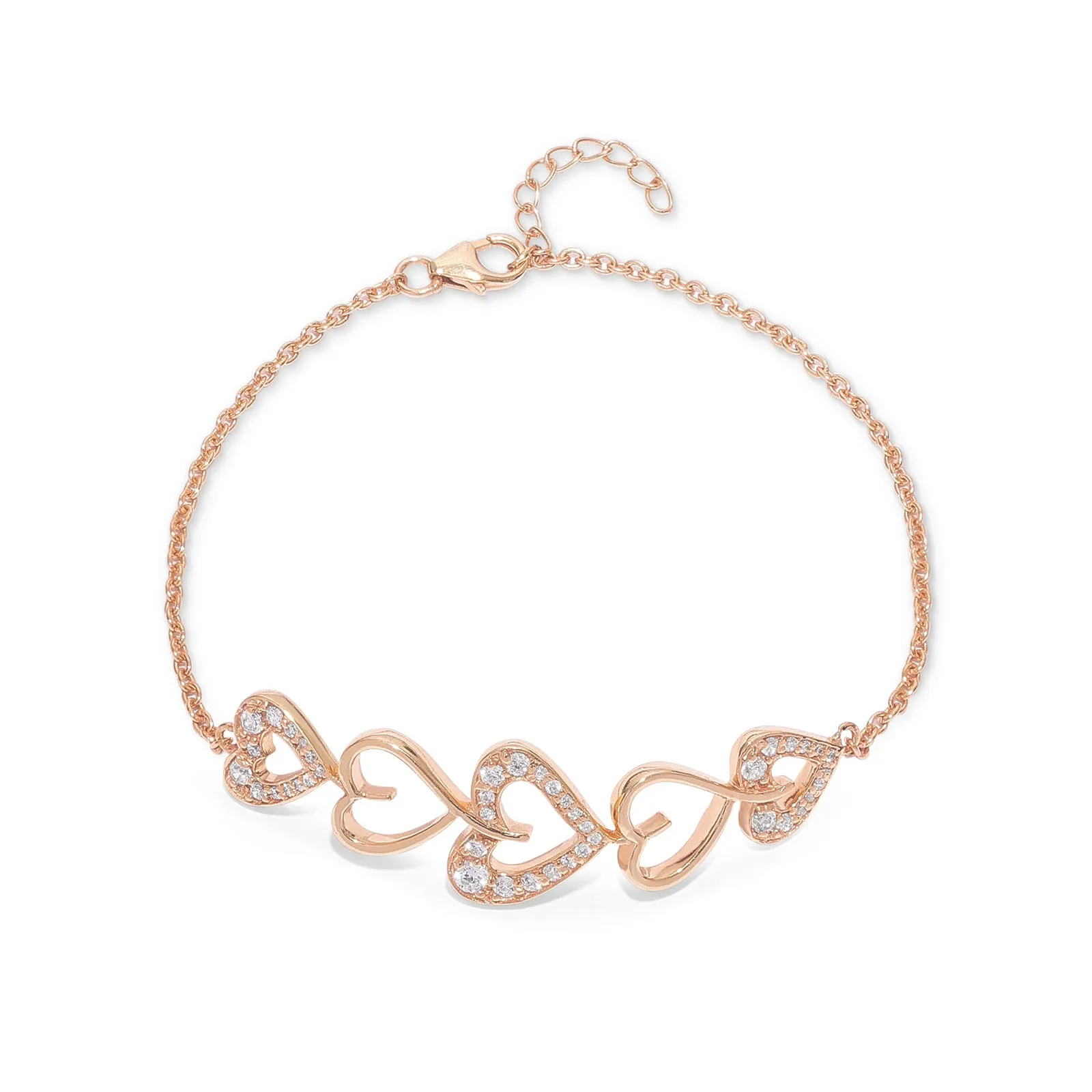 Rose Gold Heart Shape 925 Sterling Silver Chain Bracelet