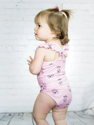 rose ruffled one-piece swimsuit