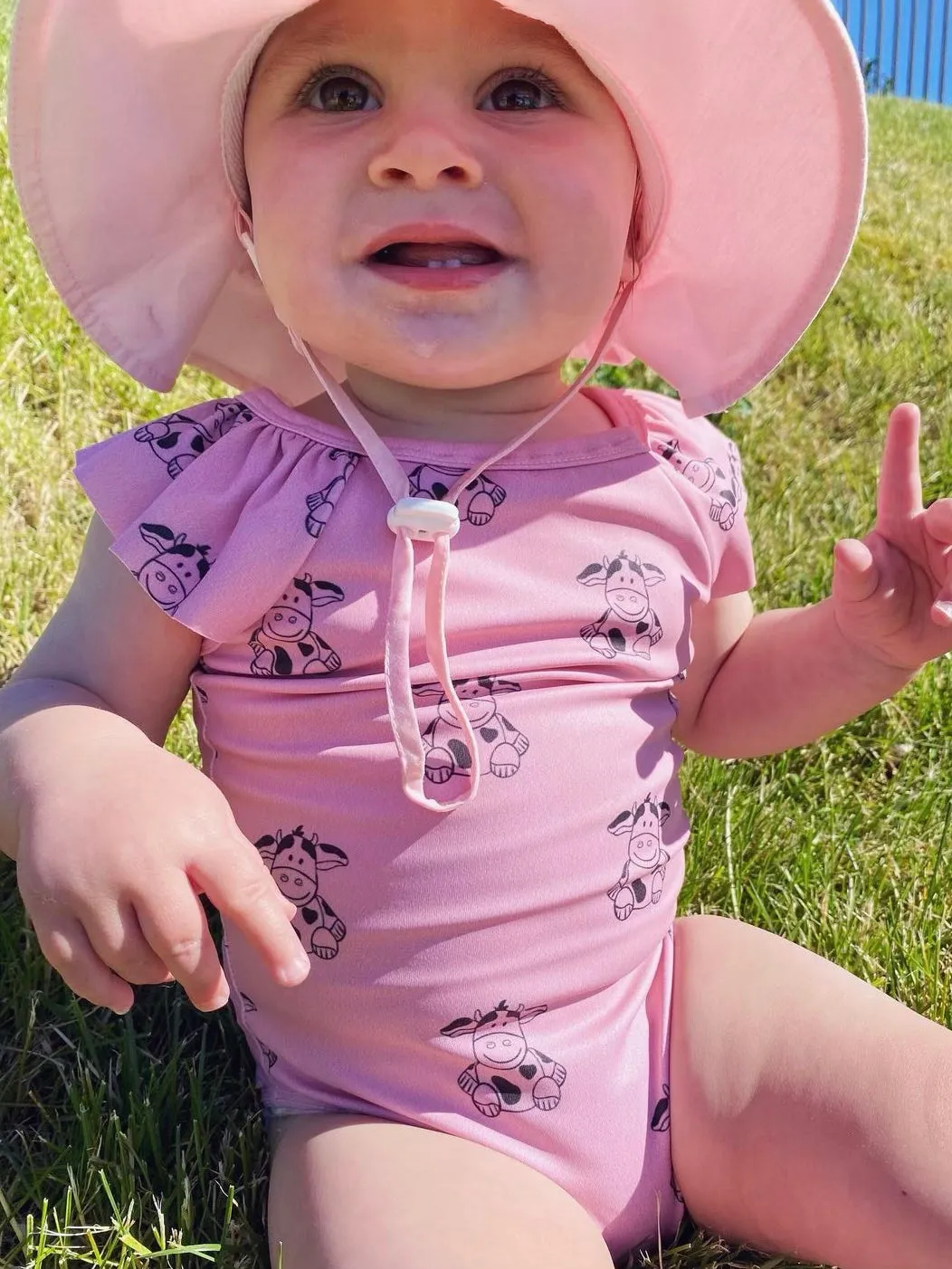 rose ruffled one-piece swimsuit