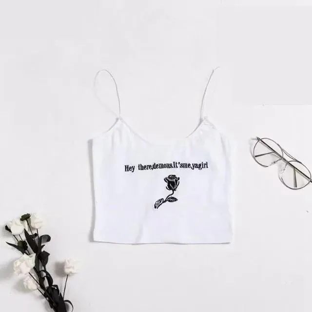 Rose Spaghetti Strap Crop Top