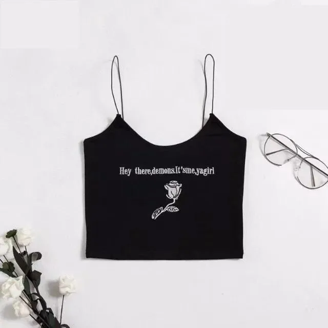 Rose Spaghetti Strap Crop Top