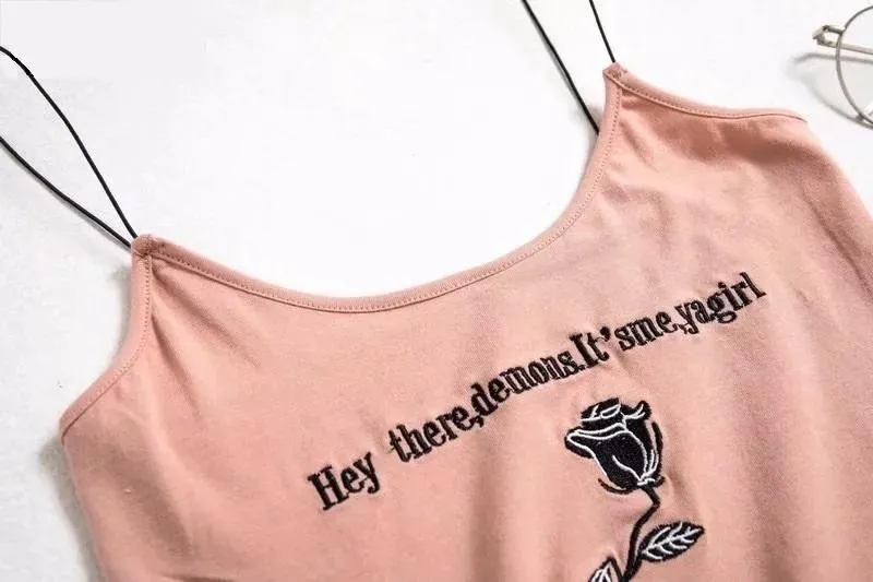 Rose Spaghetti Strap Crop Top