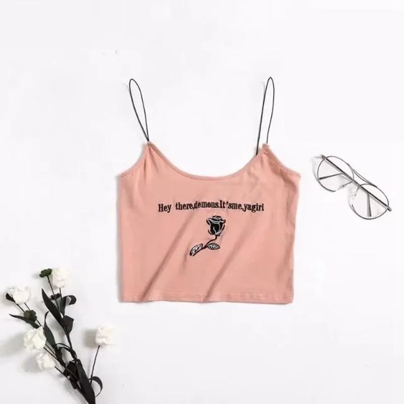 Rose Spaghetti Strap Crop Top
