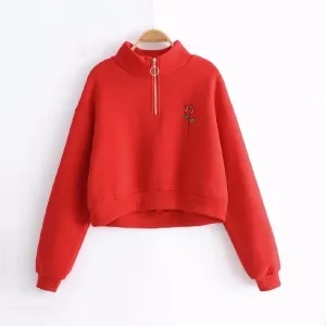 ROSE Zip-Up Collar Sweatshirt