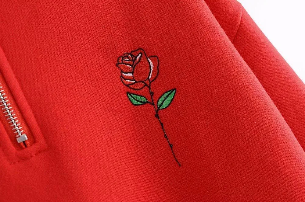 ROSE Zip-Up Collar Sweatshirt