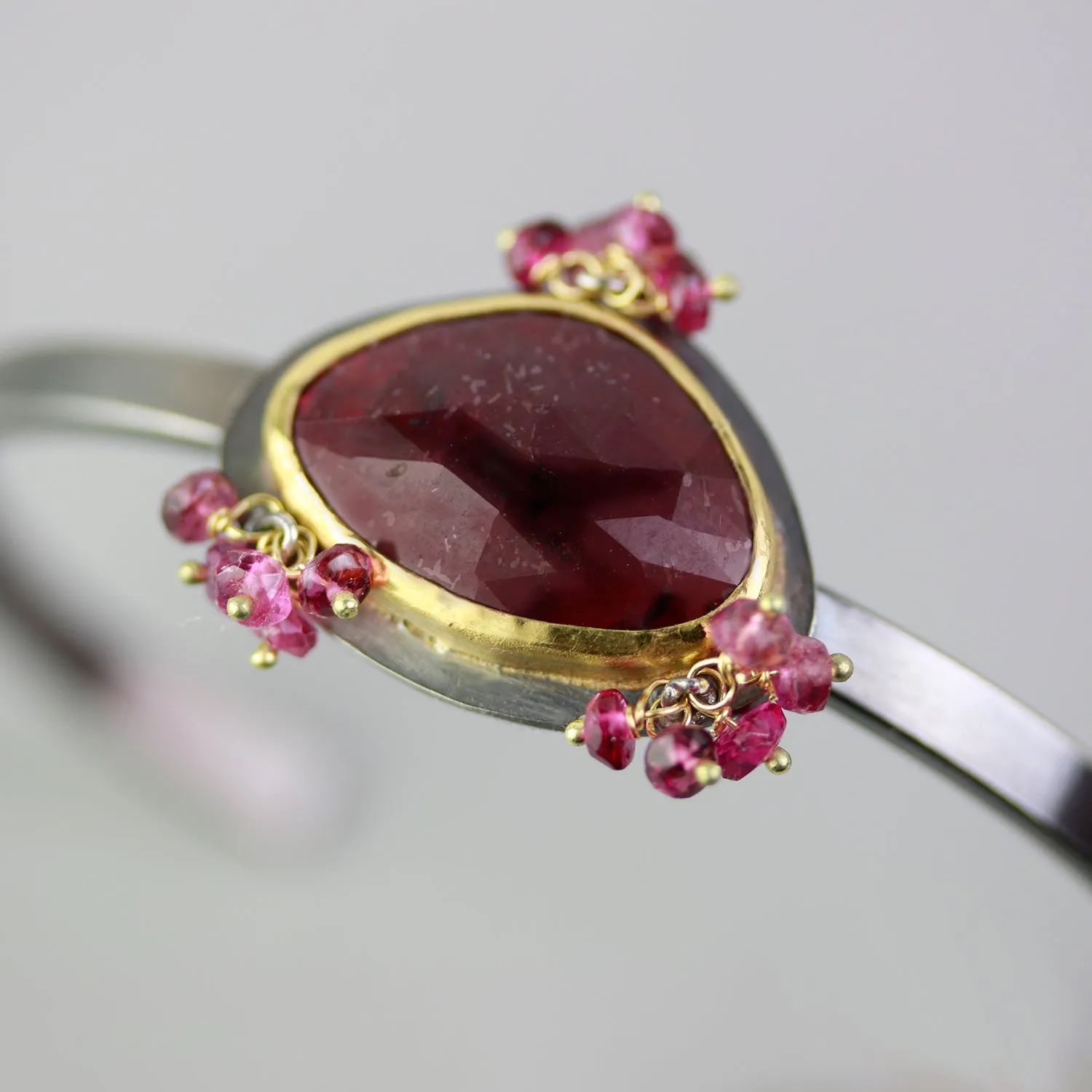 Ruby Cuff with Pink Tourmaline Clusters