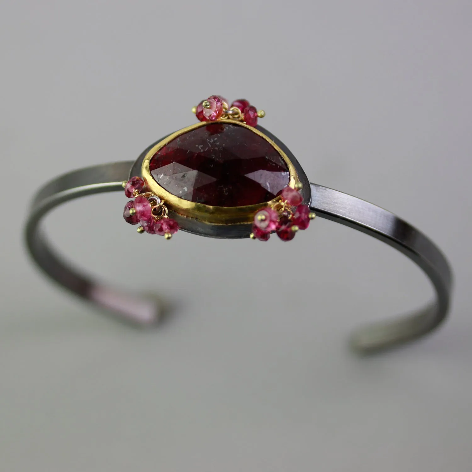 Ruby Cuff with Pink Tourmaline Clusters