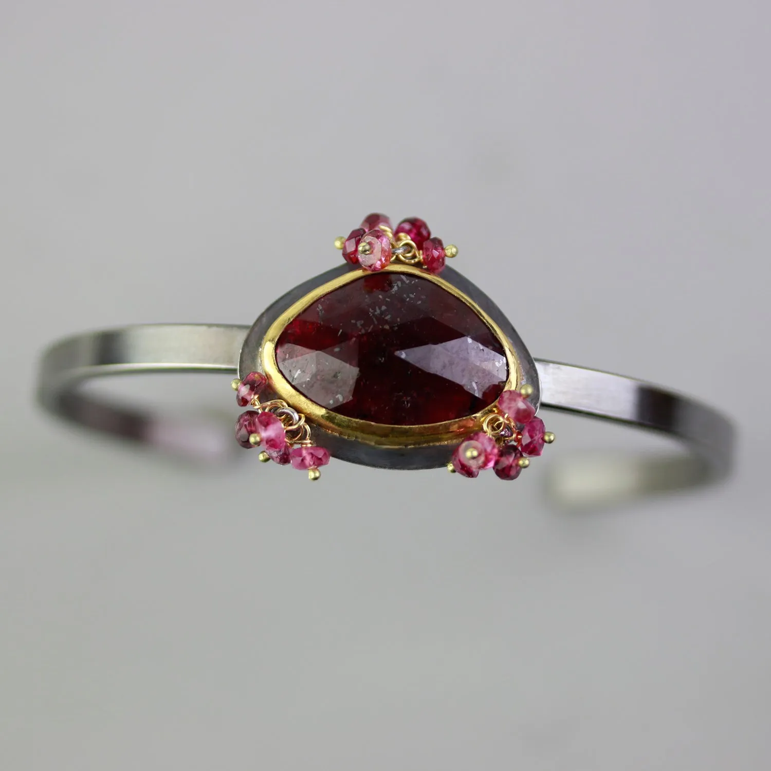 Ruby Cuff with Pink Tourmaline Clusters