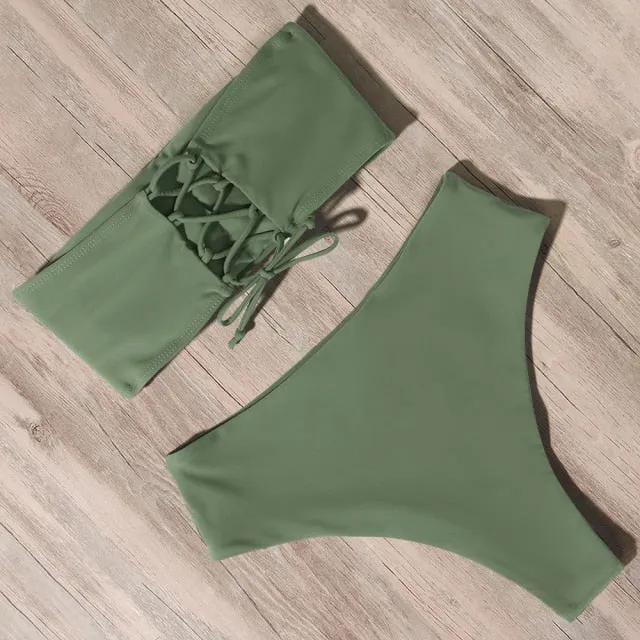 RUUHEE Bandage Bikini Swimwear Women Swimsuit High Waist Bikini Set 2021 Bathing Suit Push Up Maillot De Bain Femme Beachwear