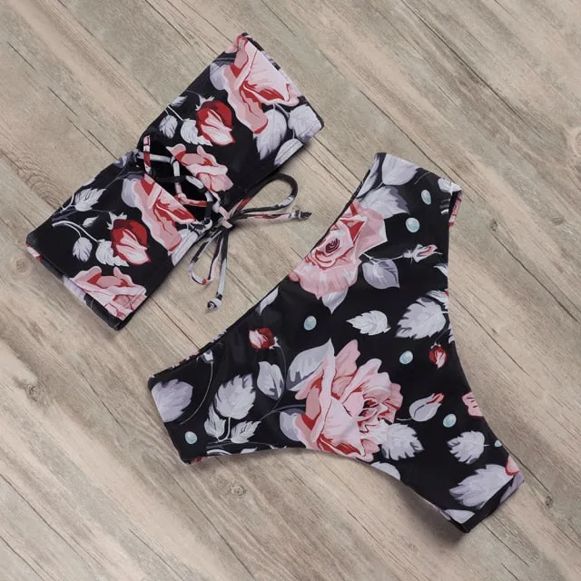 RUUHEE Bandage Bikini Swimwear Women Swimsuit High Waist Bikini Set 2021 Bathing Suit Push Up Maillot De Bain Femme Beachwear