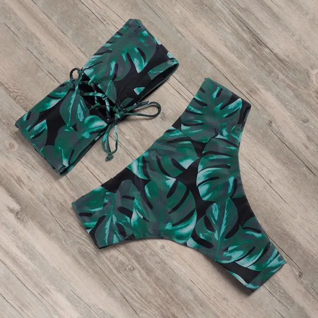 RUUHEE Bandage Bikini Swimwear Women Swimsuit High Waist Bikini Set 2021 Bathing Suit Push Up Maillot De Bain Femme Beachwear