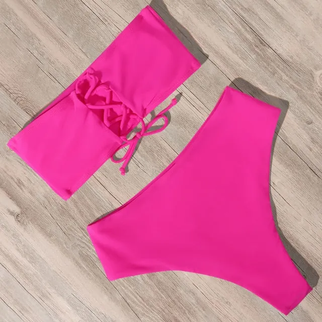 RUUHEE Bandage Bikini Swimwear Women Swimsuit High Waist Bikini Set 2021 Bathing Suit Push Up Maillot De Bain Femme Beachwear