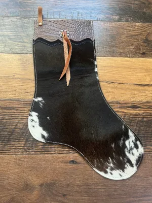 Salt and Pepper Cowhide Christmas Stocking - Alligator Cuff