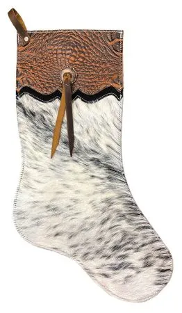 Salt and Pepper Cowhide Christmas Stocking - Alligator Cuff
