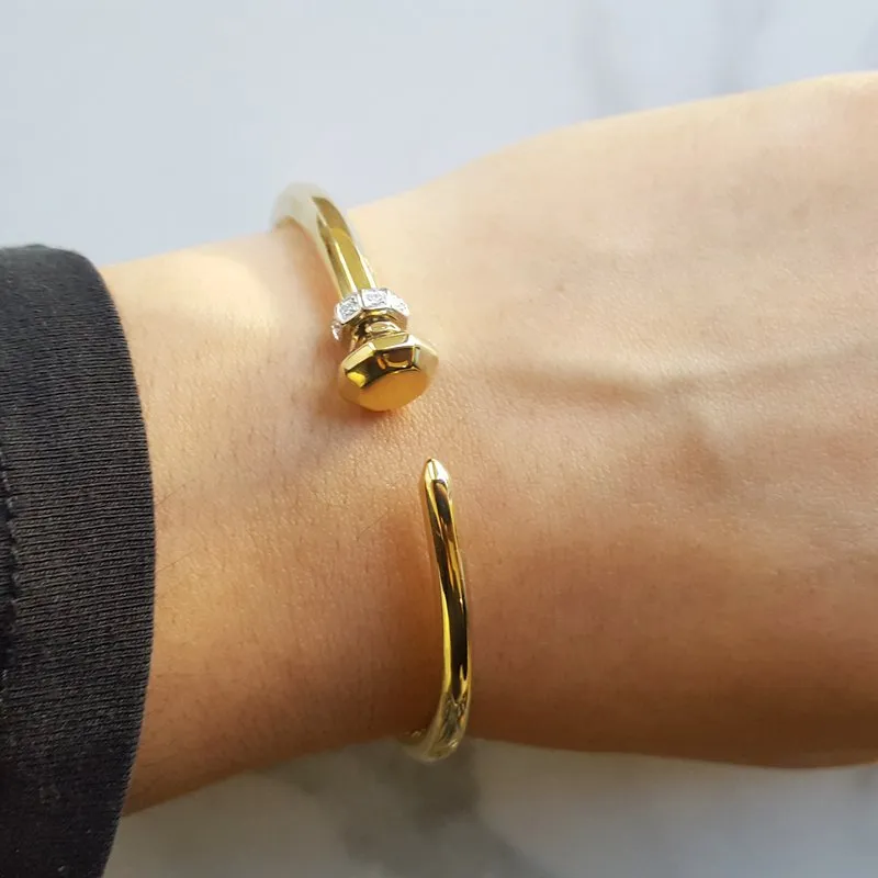 Sami Fine Jewelry "Nail" Design Hinged Cuff Bangle Bracelet