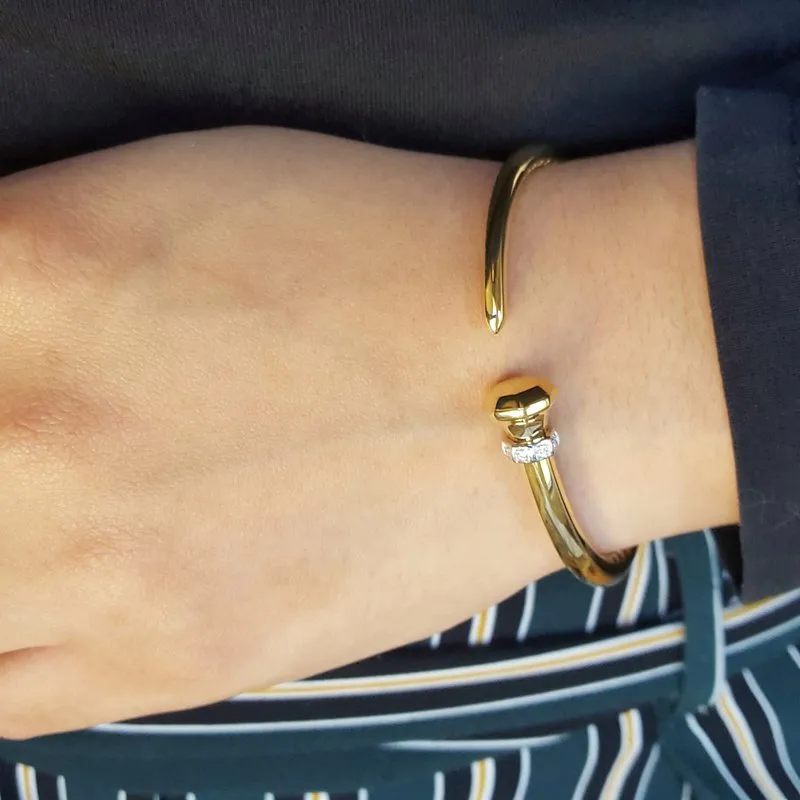 Sami Fine Jewelry "Nail" Design Hinged Cuff Bangle Bracelet