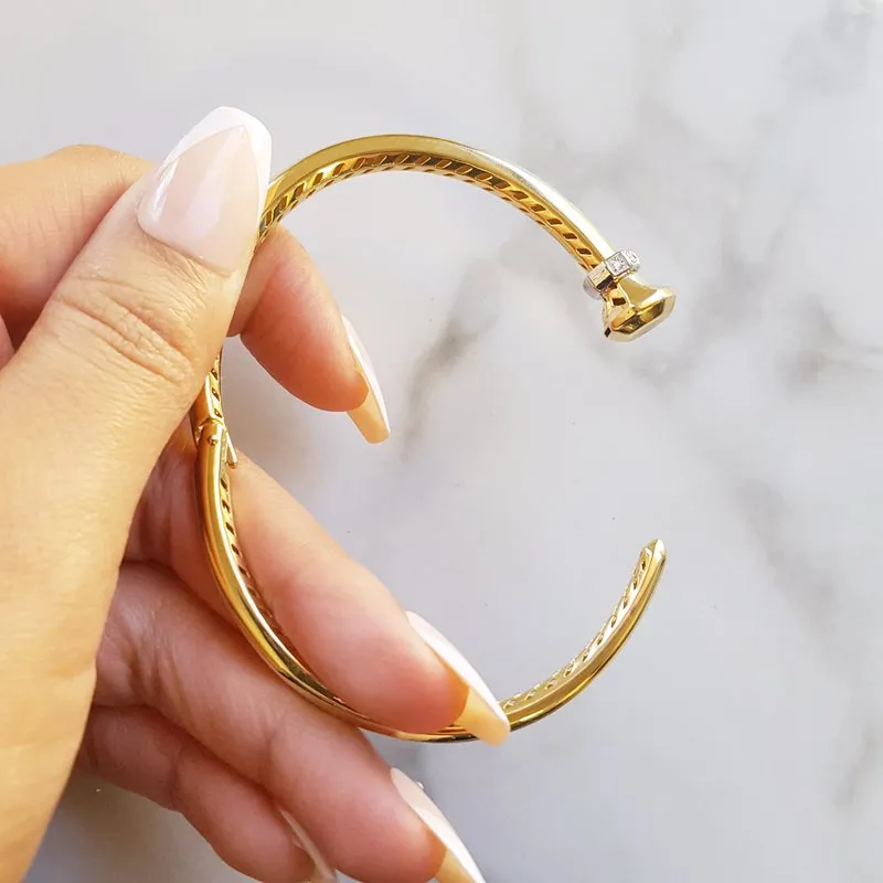 Sami Fine Jewelry "Nail" Design Hinged Cuff Bangle Bracelet
