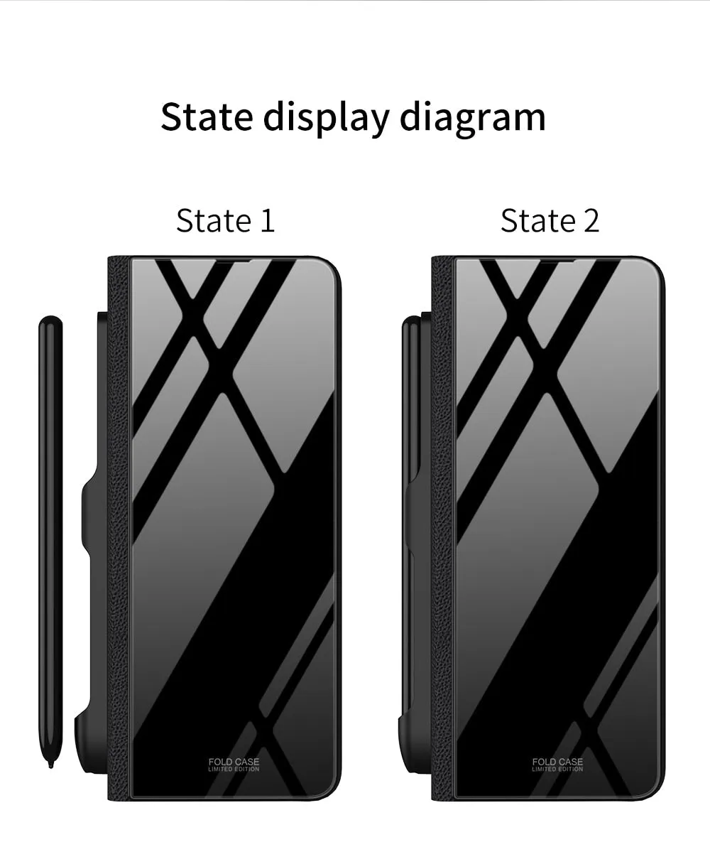 Samsung Galaxy Z Fold 3 Case With S Pen Holder Slot Leather and Tempered Glass Flip Stand Cover For Galaxy Z Fold 3