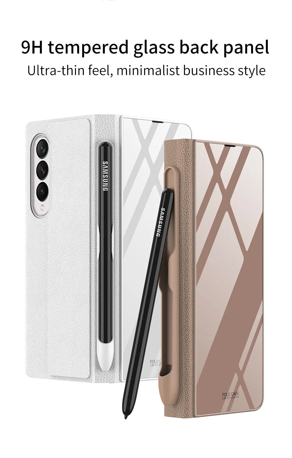 Samsung Galaxy Z Fold 3 Case With S Pen Holder Slot Leather and Tempered Glass Flip Stand Cover For Galaxy Z Fold 3
