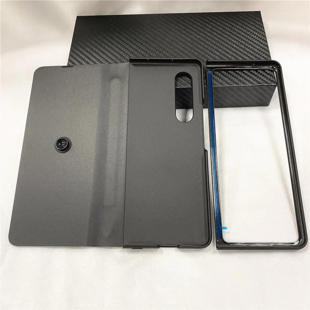 Samsung Galaxy Z Fold 3 Case With S Pen Holder Slot Leather and Tempered Glass Flip Stand Cover For Galaxy Z Fold 3