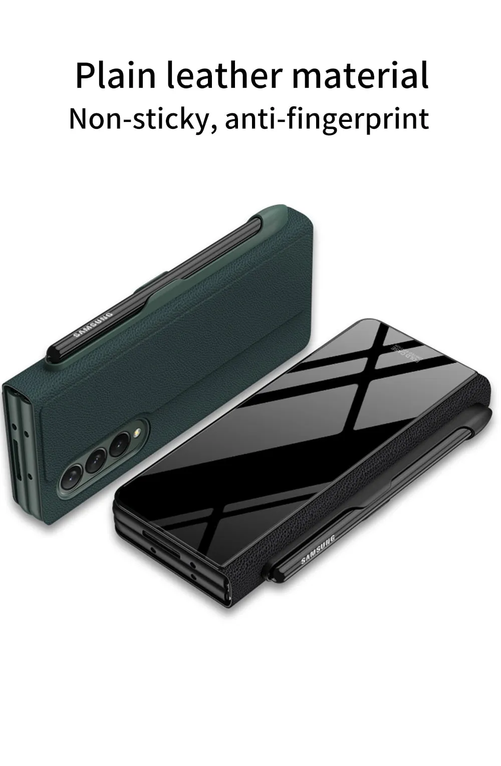 Samsung Galaxy Z Fold 3 Case With S Pen Holder Slot Leather and Tempered Glass Flip Stand Cover For Galaxy Z Fold 3