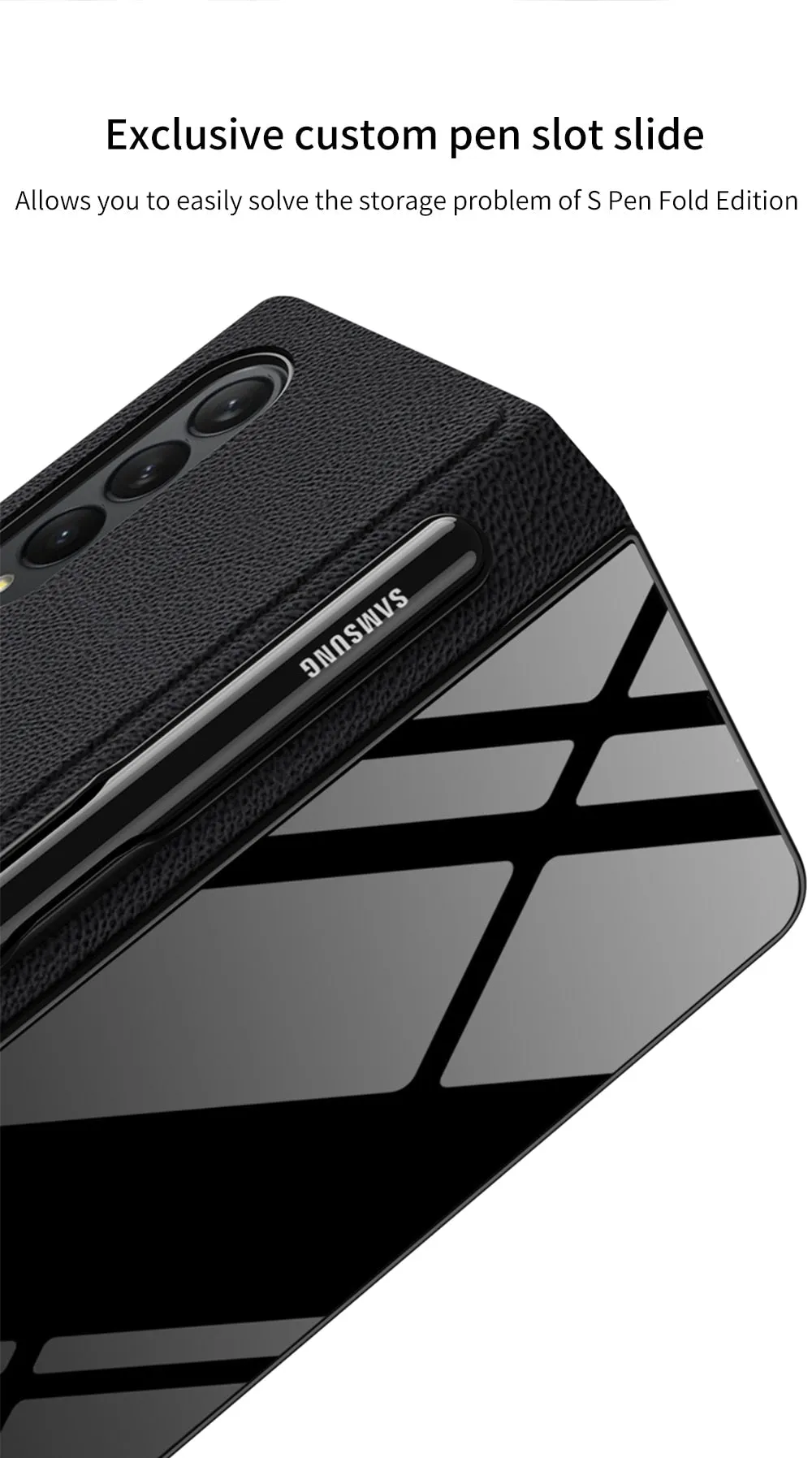 Samsung Galaxy Z Fold 3 Case With S Pen Holder Slot Leather and Tempered Glass Flip Stand Cover For Galaxy Z Fold 3