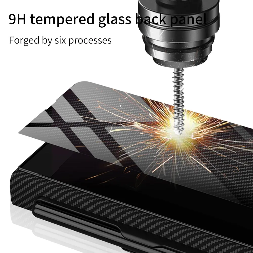 Samsung Galaxy Z Fold 3 Case With S Pen Holder Slot Leather and Tempered Glass Flip Stand Cover For Galaxy Z Fold 3