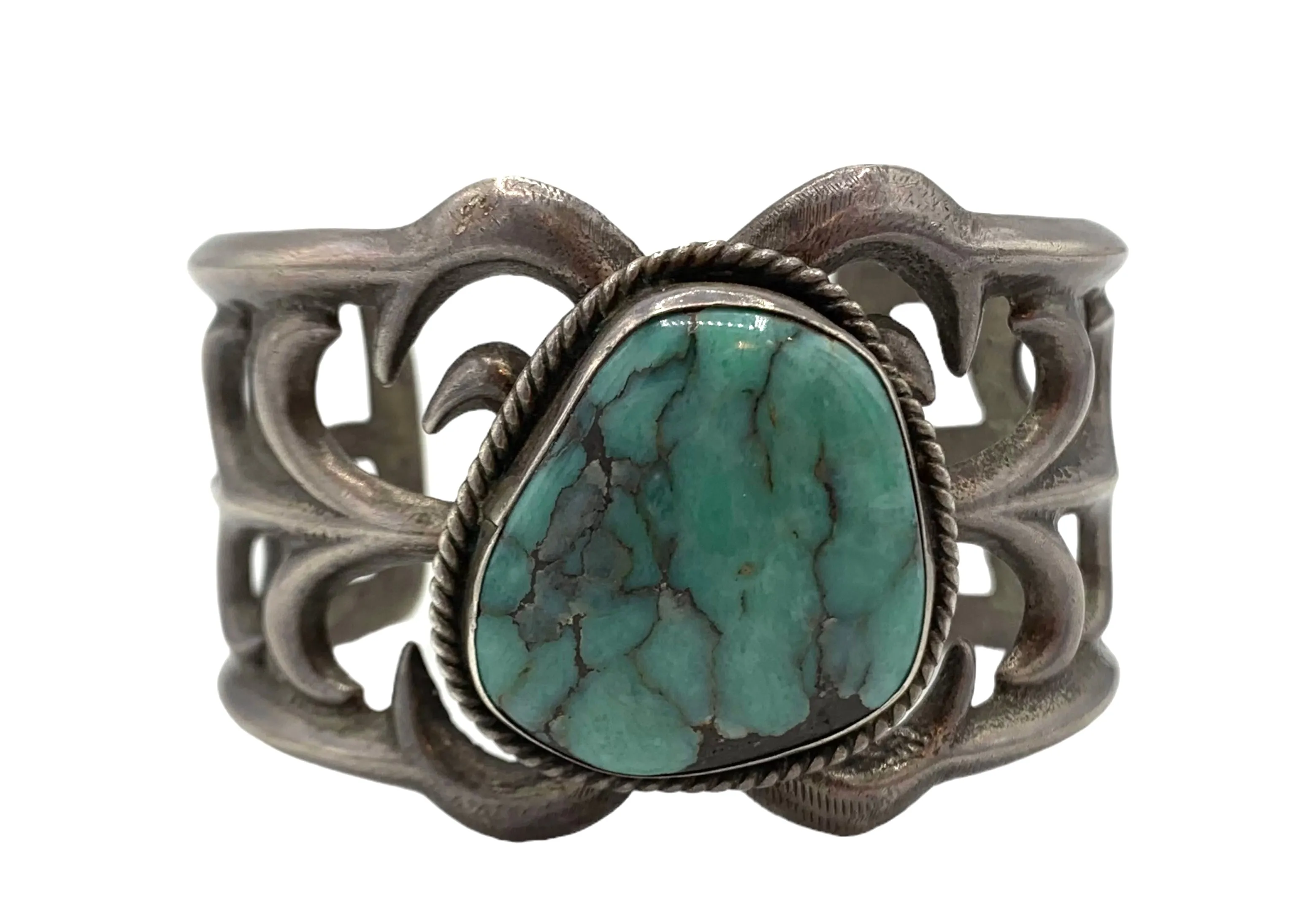 Sandcast Silver Turquoise Stone Cuff