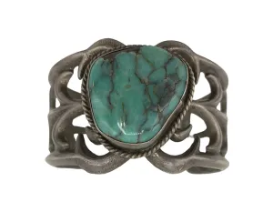 Sandcast Silver Turquoise Stone Cuff