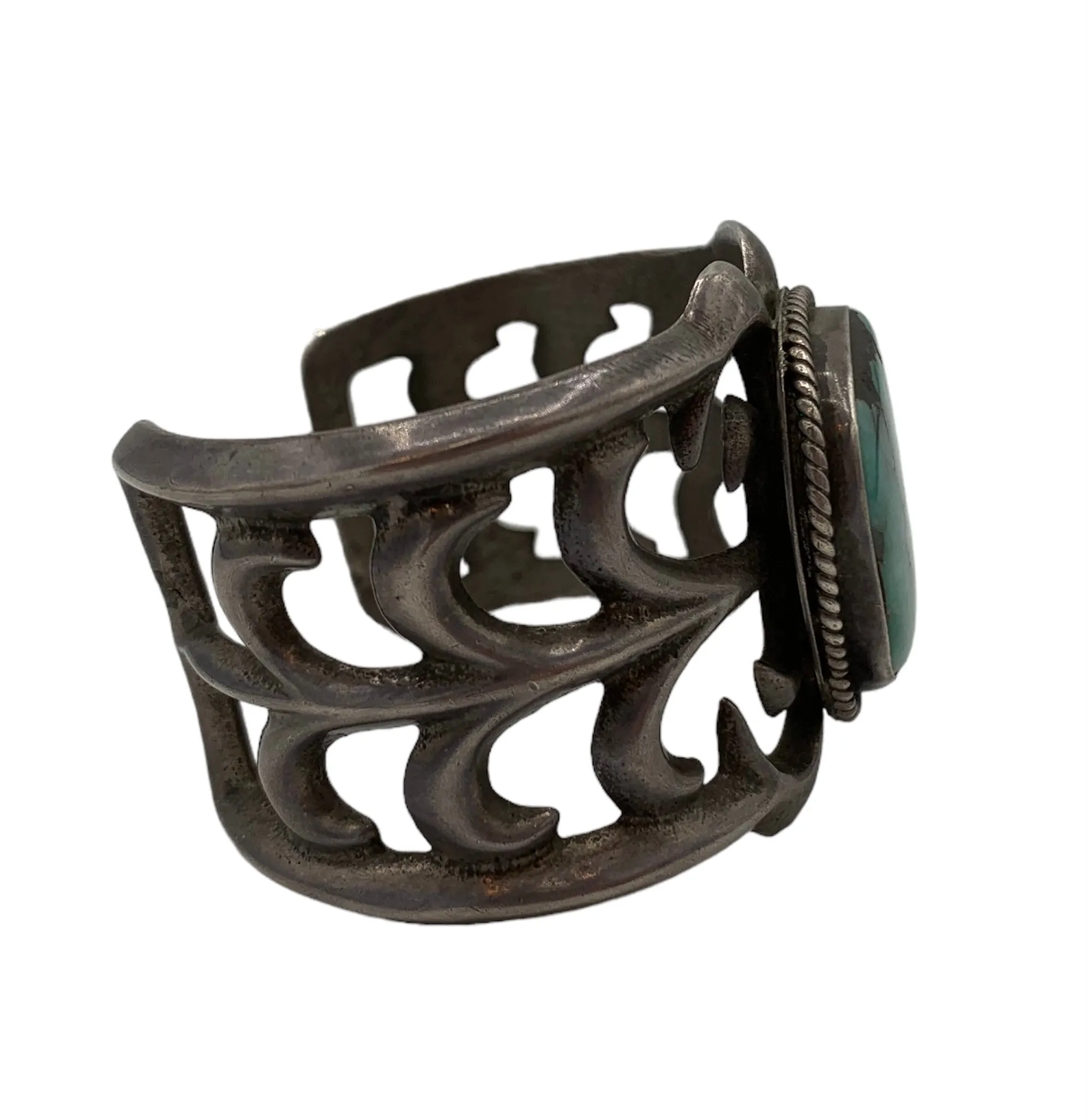 Sandcast Silver Turquoise Stone Cuff