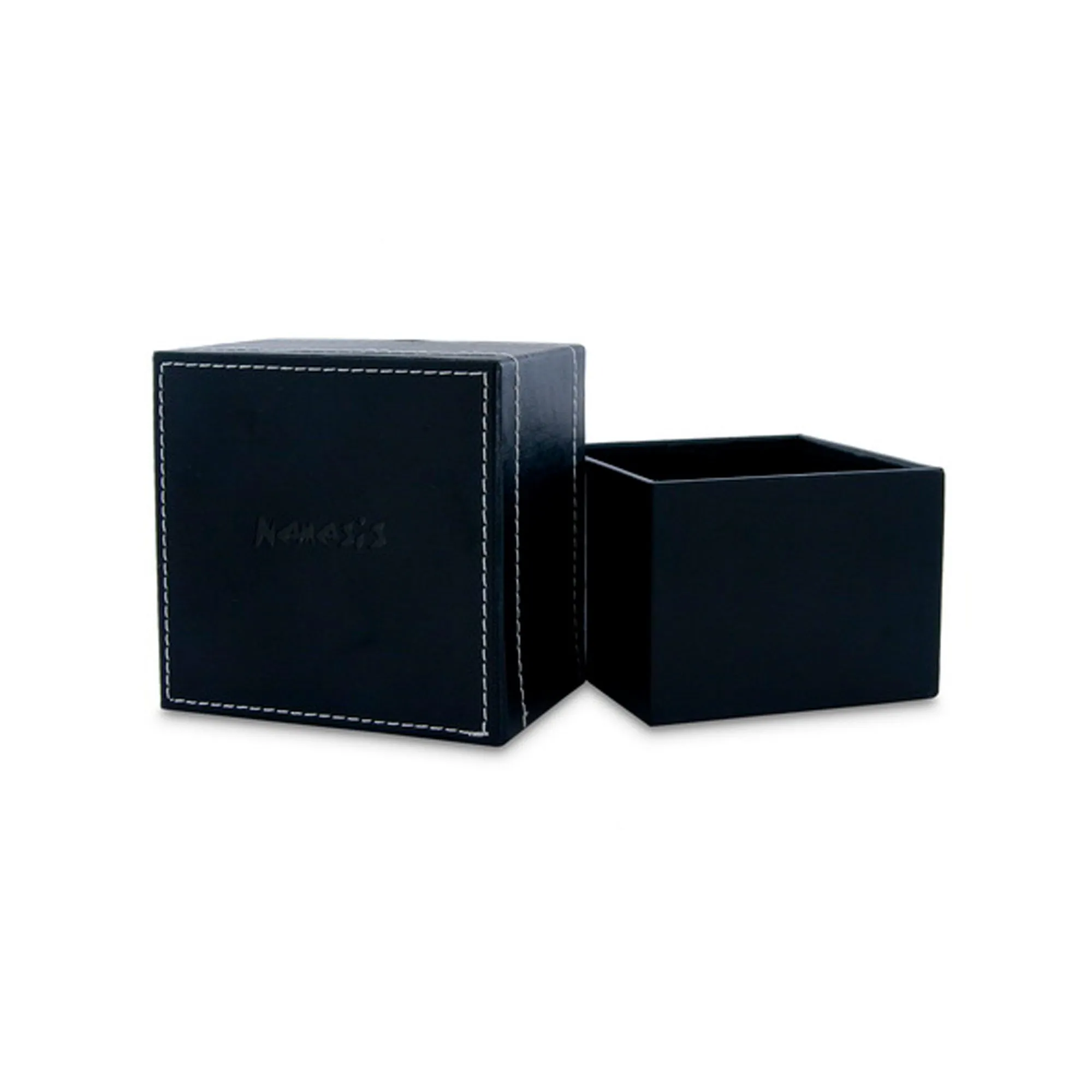 Sapphire Crystal Blue Watch with Stitched Distressed Black Leather Cuff