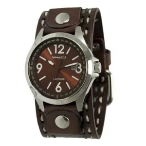 Sapphire Crystal Brown Leather Watch with Dark Brown Leather