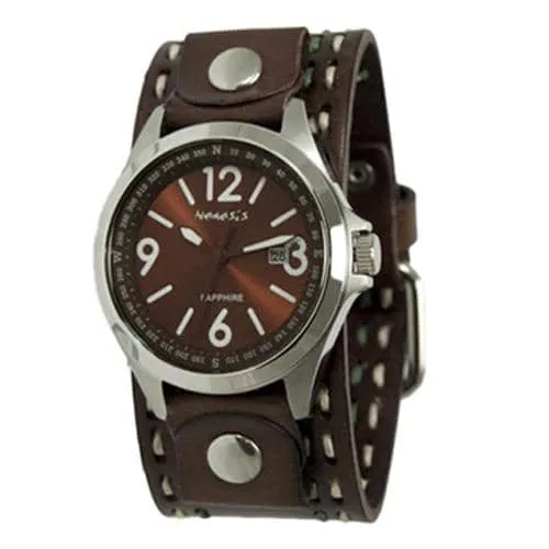 Sapphire Crystal Brown Leather Watch with Dark Brown Leather