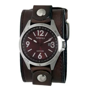 Sapphire Crystal Brown Watch with Stitched Dark Brown Leather Cuffs